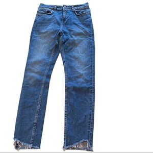Zara Basic Denim Medium Wash Denim Light Fading Raw Hemmed Ankles Jeans 8x27